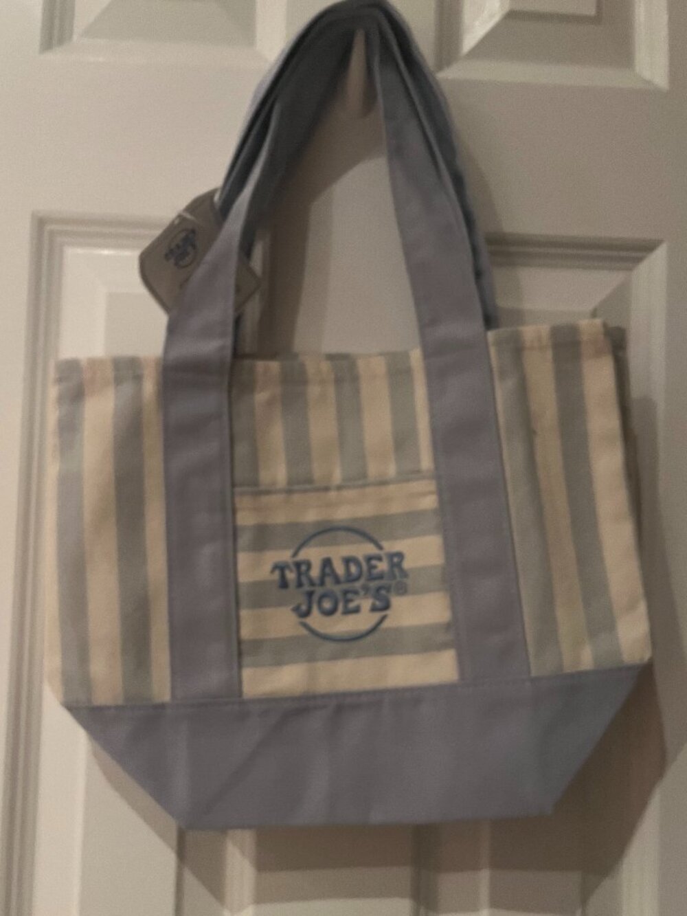 Limited Edition Trader Joe’s Striped Mini Canvas Tote Bag nwt Blue